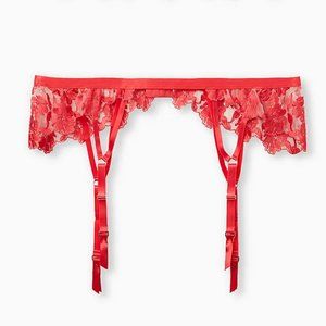 Torrid 1/2X Garter Belt Strappy Embroidered Mesh Pink Roses Plus Sexy Lingerie